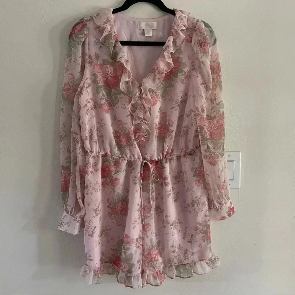 Rachel Parcell Sophia Pink Coquette Core Floral Chiffon Ruffle Romper Size Xs